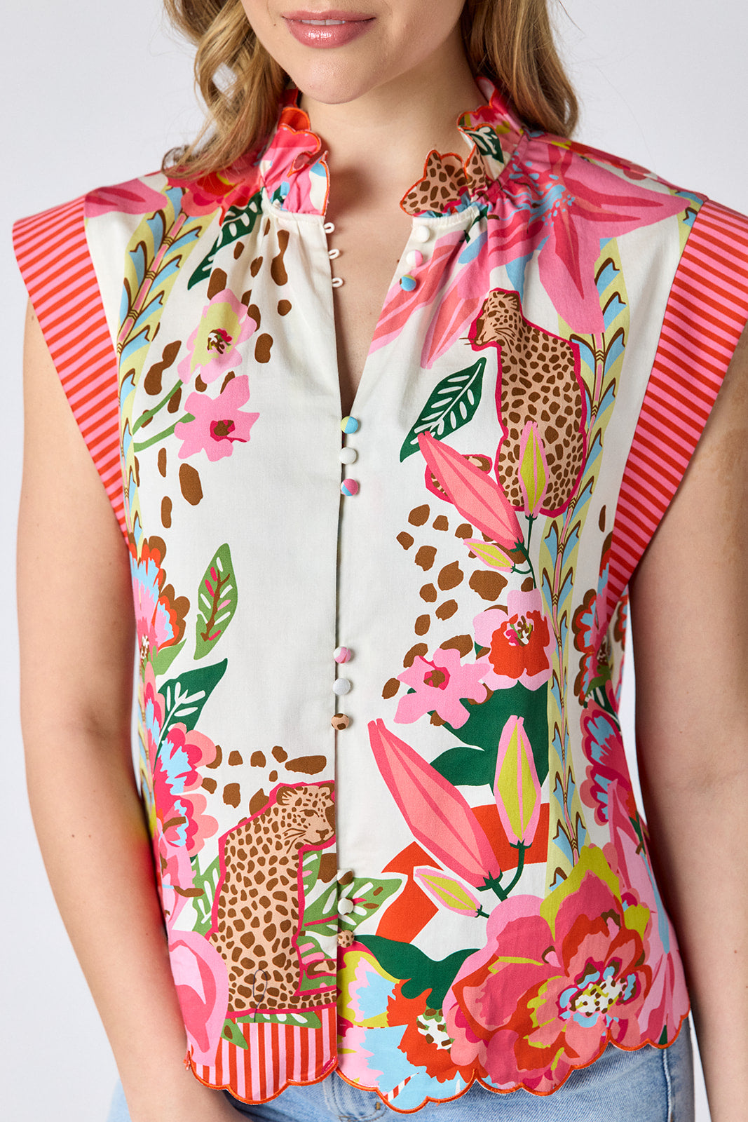 Wild Lily cotton top with scallop detail on model — CROSBY by Mollie Burch