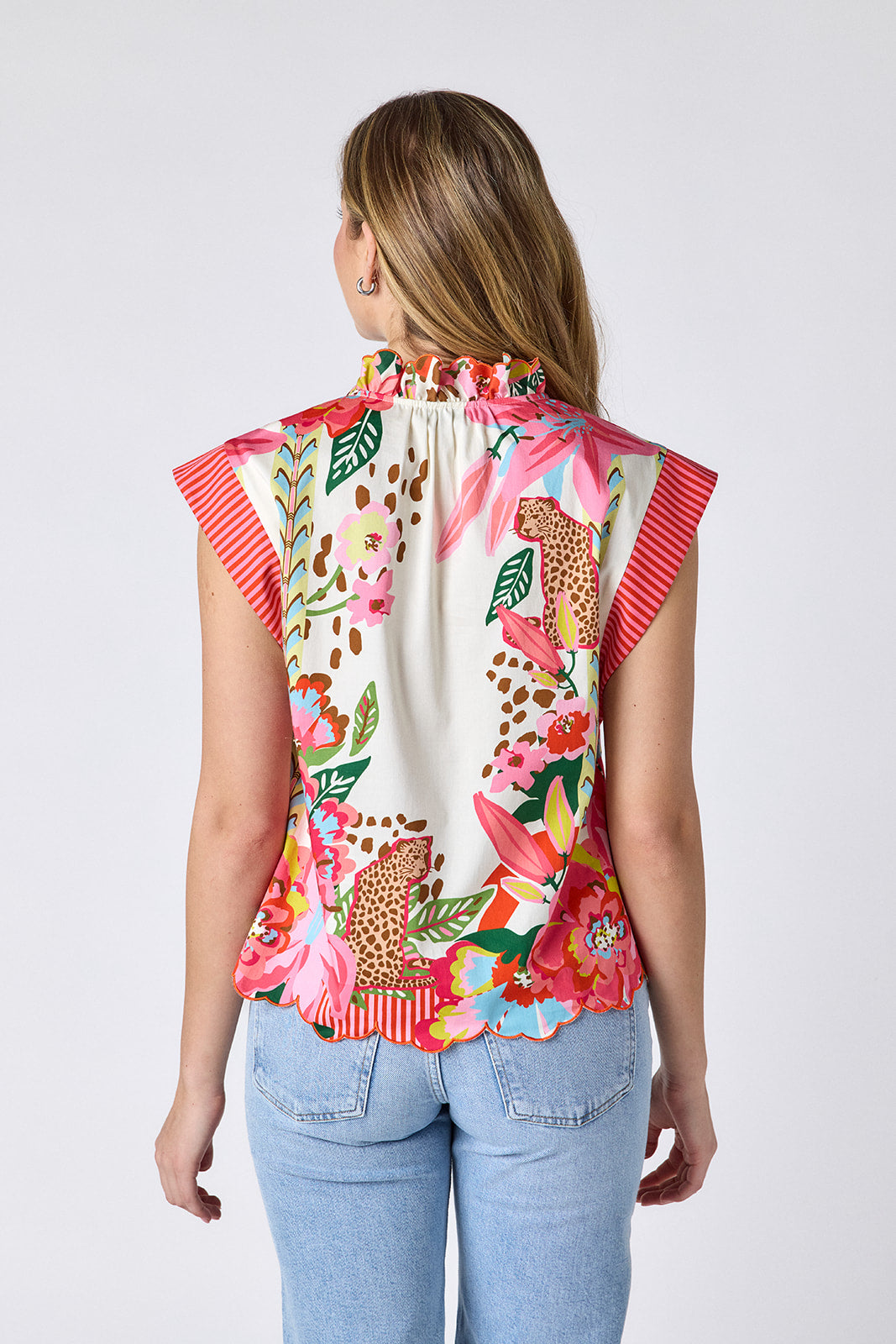 Wild Lily cotton top with scallop detail on model — CROSBY by Mollie Burch