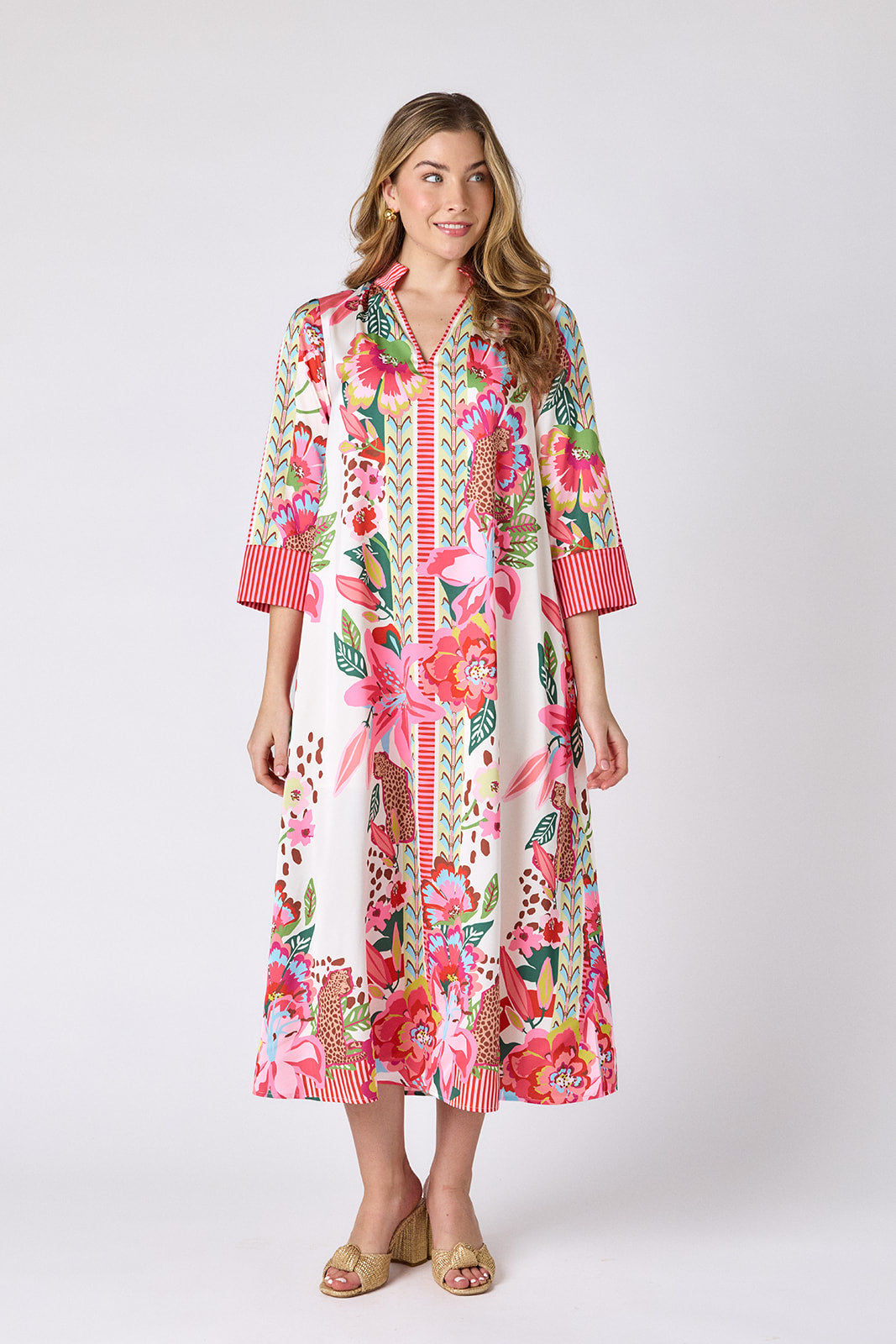 Wild Lily caftan style midi dress on model — CROSBY by Mollie Burch