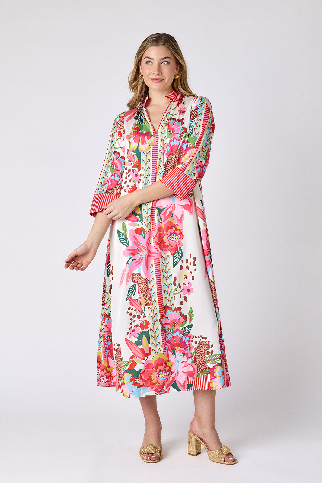 Wild Lily caftan style midi dress on model — CROSBY by Mollie Burch