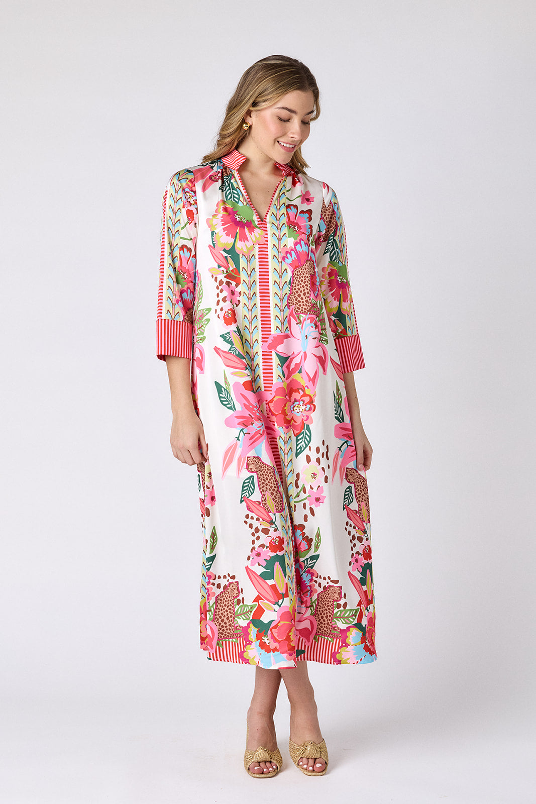 Wild Lily caftan style midi dress on model — CROSBY by Mollie Burch