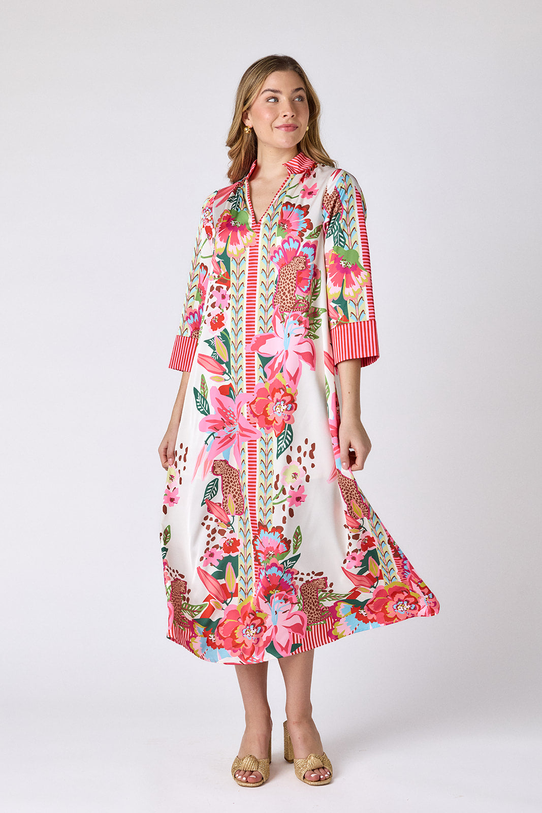Wild Lily caftan style midi dress on model — CROSBY by Mollie Burch