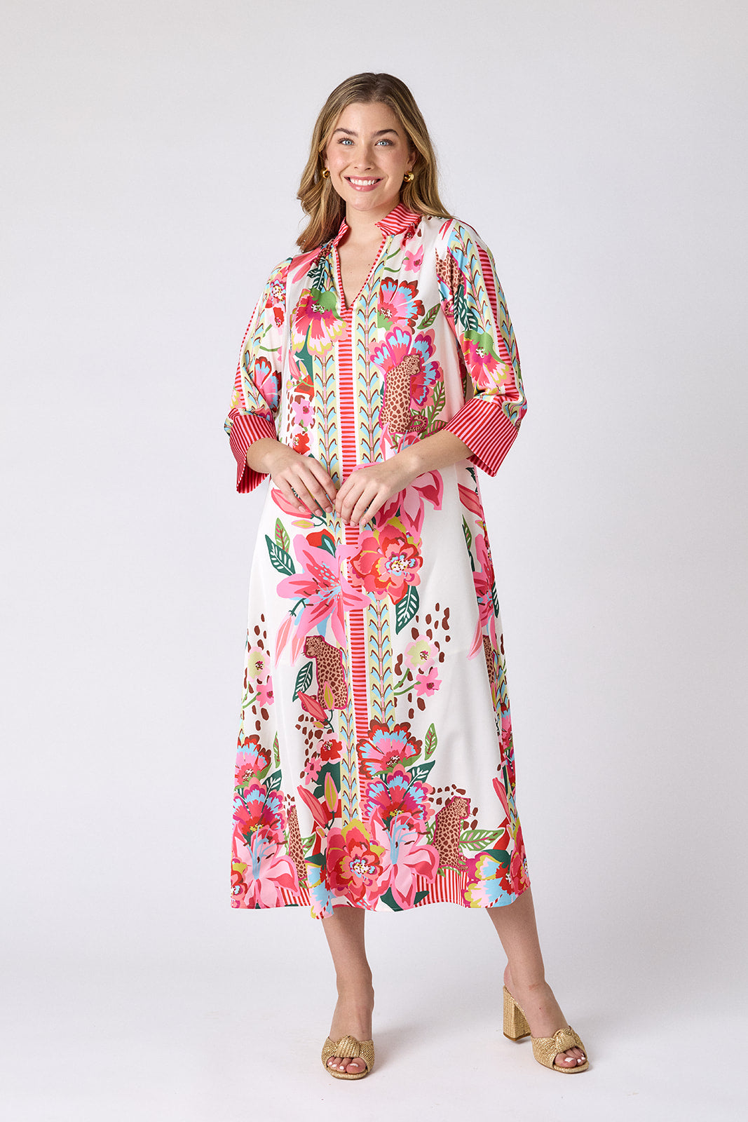 Wild Lily caftan style midi dress on model — CROSBY by Mollie Burch