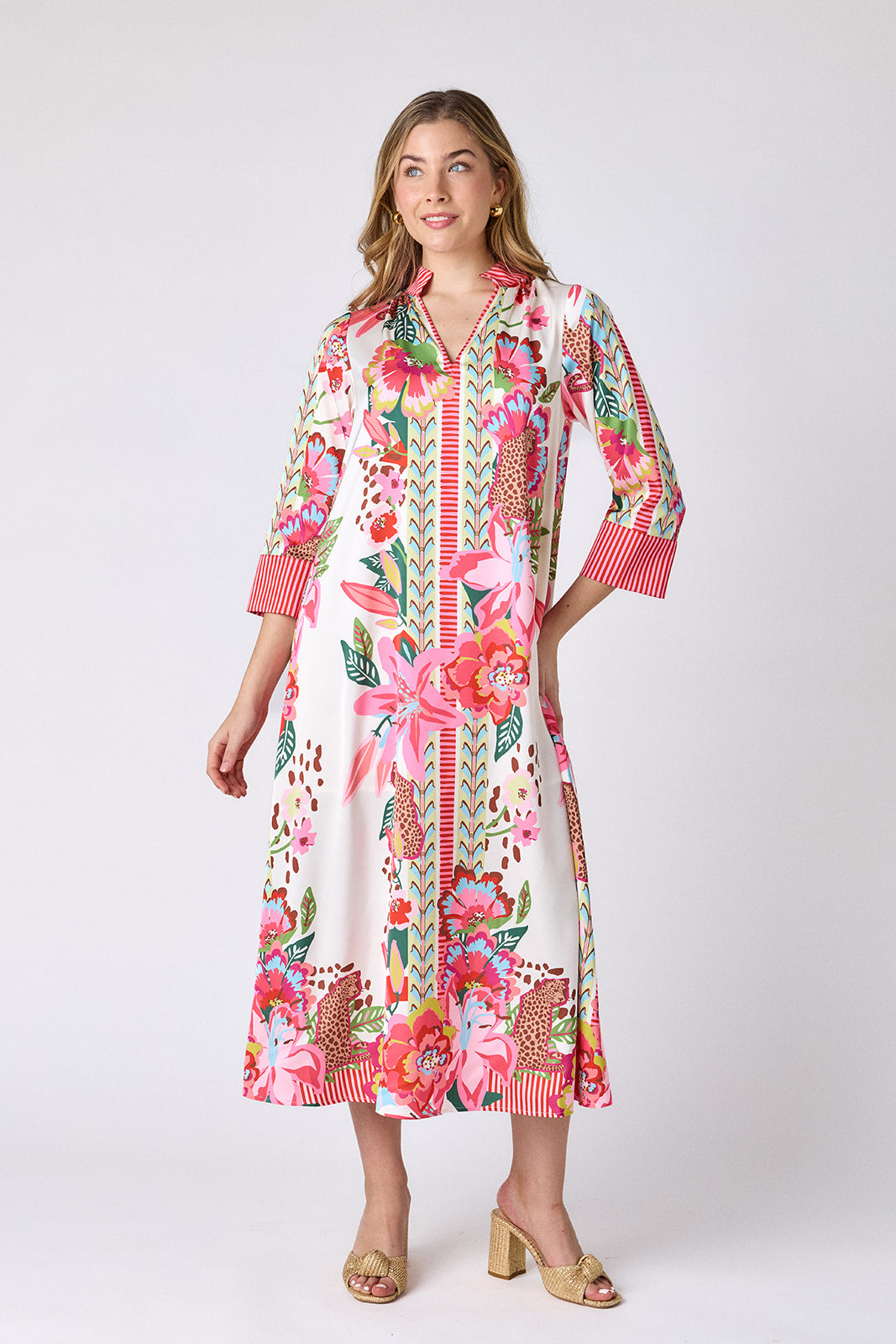 Wild Lily caftan style midi dress on model — CROSBY by Mollie Burch