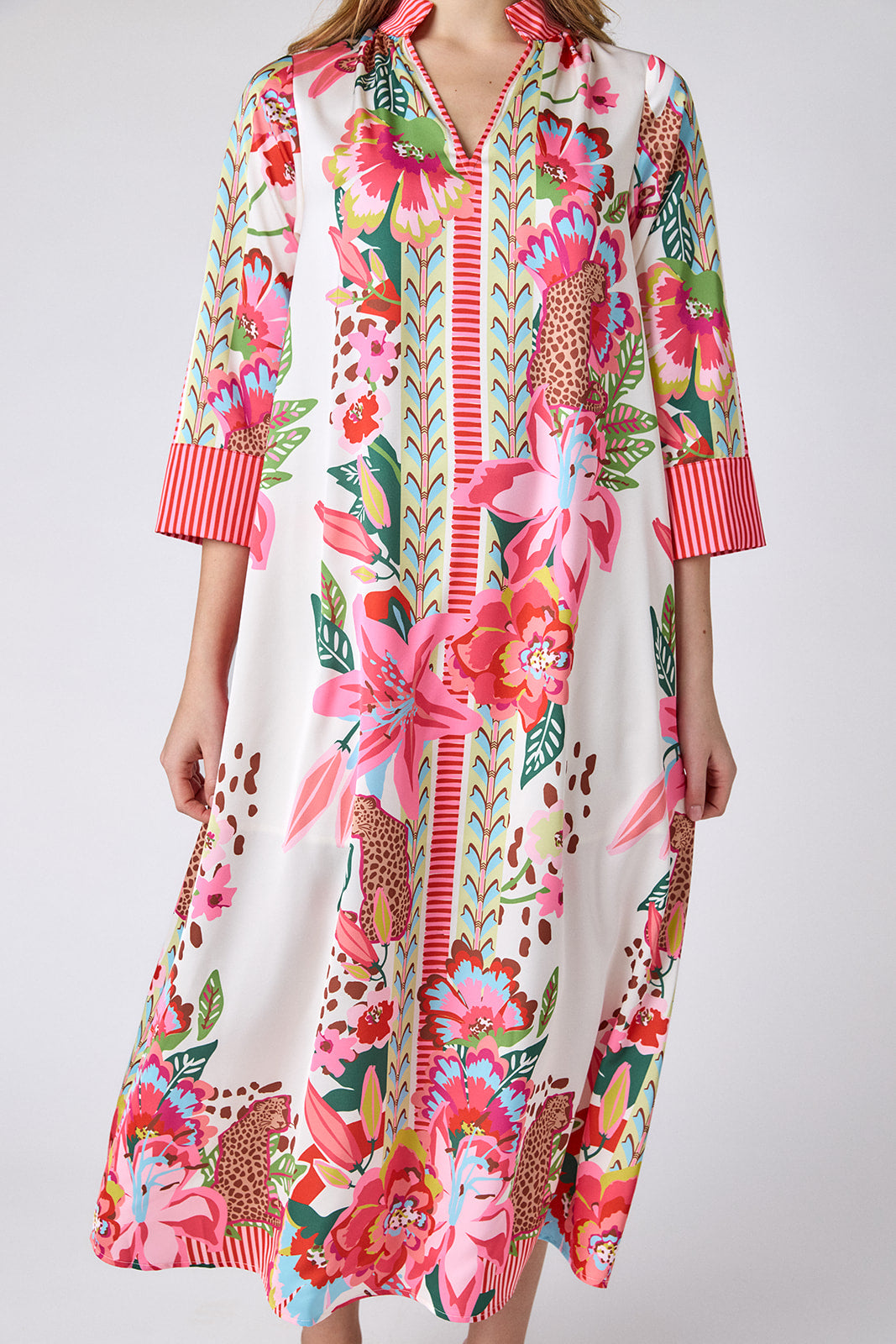 Wild Lily caftan style midi dress on model — CROSBY by Mollie Burch