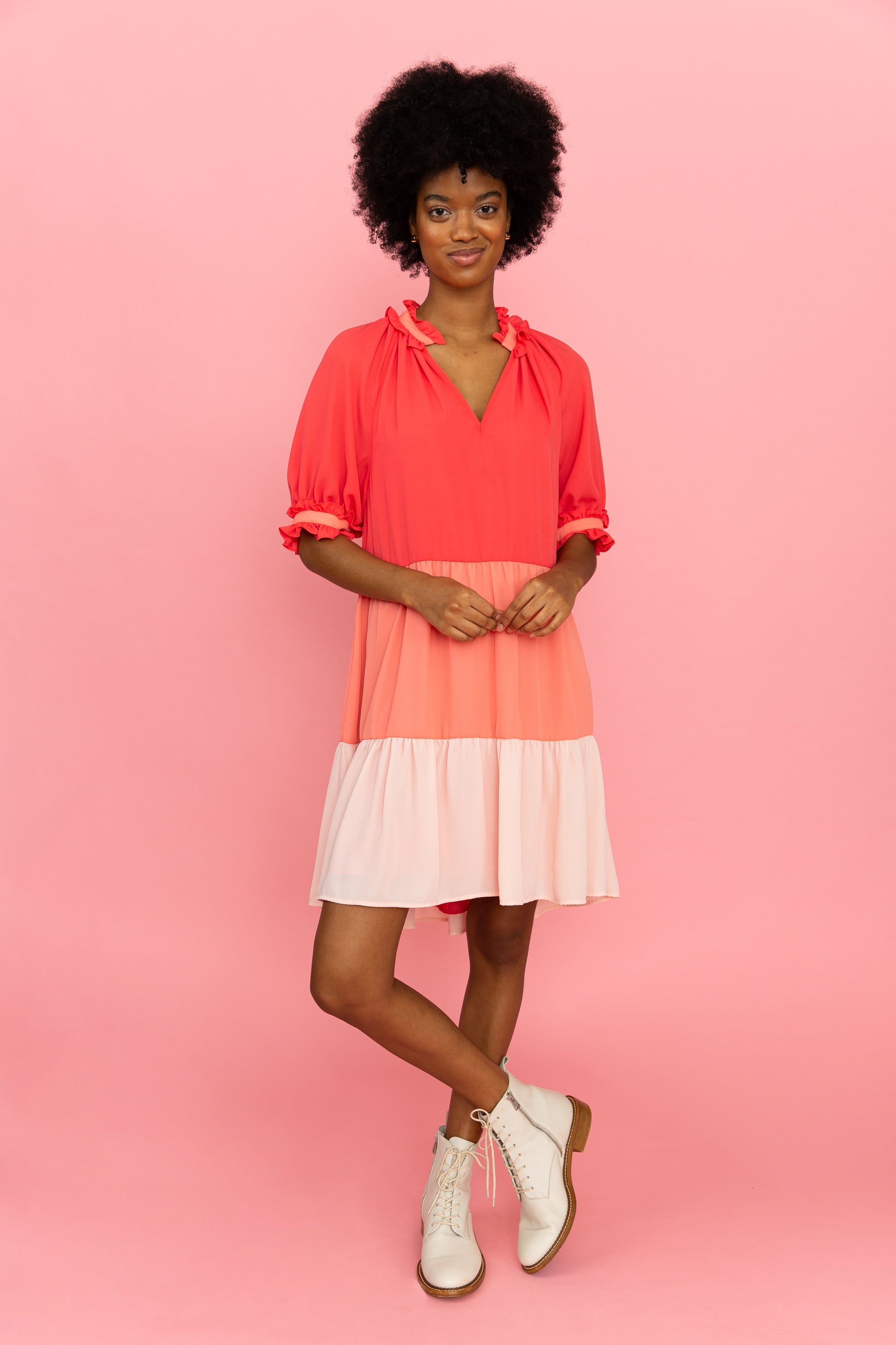 Ombre pink tiered above-the-knee dress 